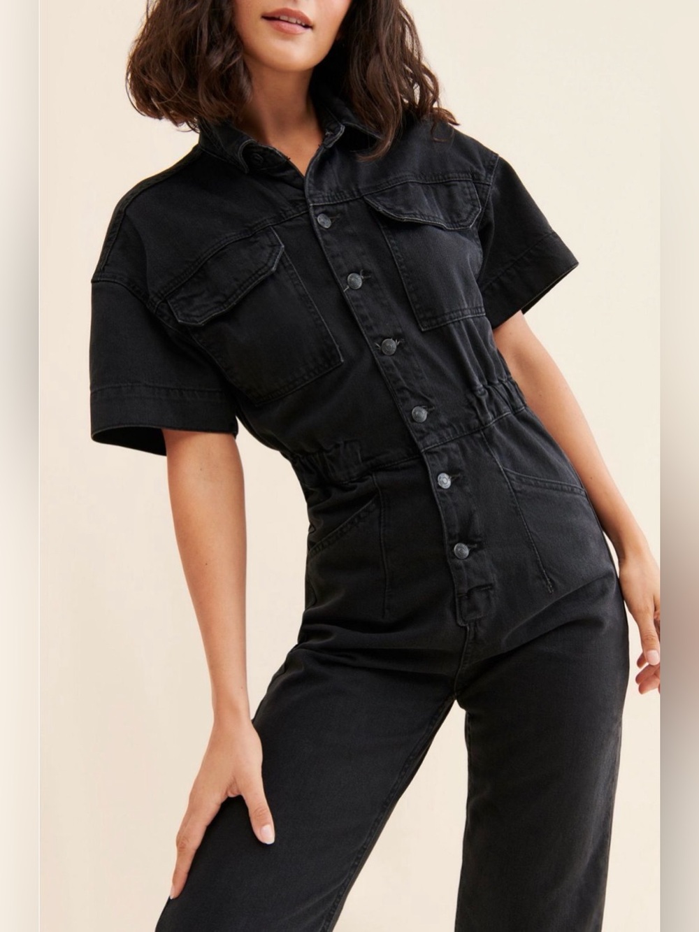 We The Free Marci Denim Coveralls, Washed Black/Gray, Size M - Picture 13 of 14